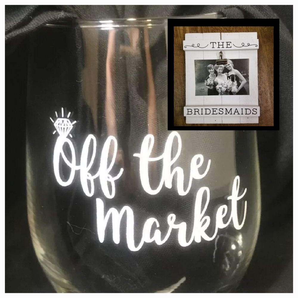 Wine Glass Picture Frame Wedding Decor Bridesmaids sign 8x10 stemless wine glass
